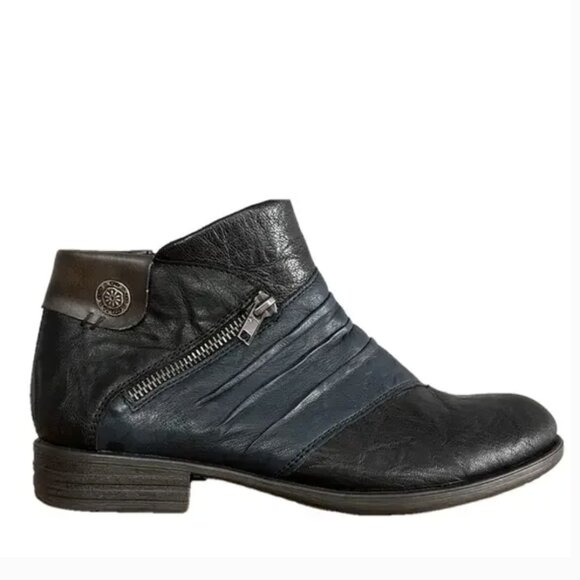 Remonte Women's US 8 EU 39 Rieker Boot Bootie Leather Navy Black Low Heel Zip - Picture 1 of 15